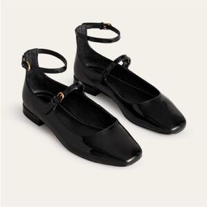 Boden Black Patent Ankle Strap Flats
